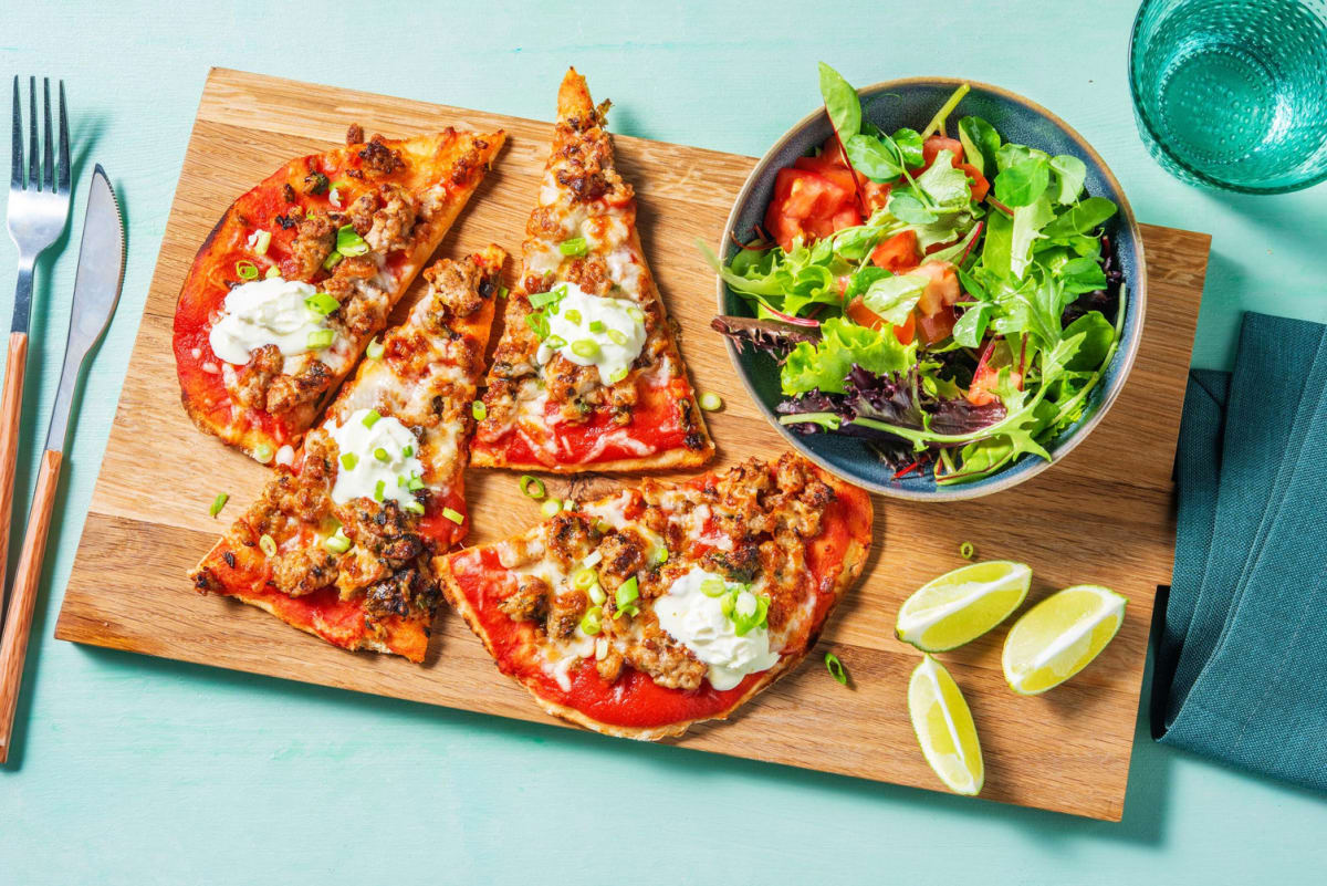 Chorizo Taco Pizzas