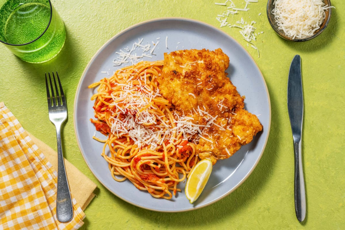 Escalope de dinde à la milanaise & spaghetti