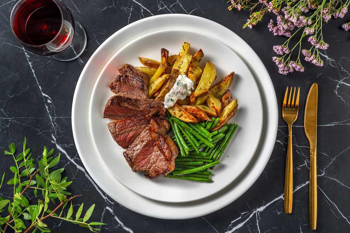 Pandestegt steak og estragon-aioli