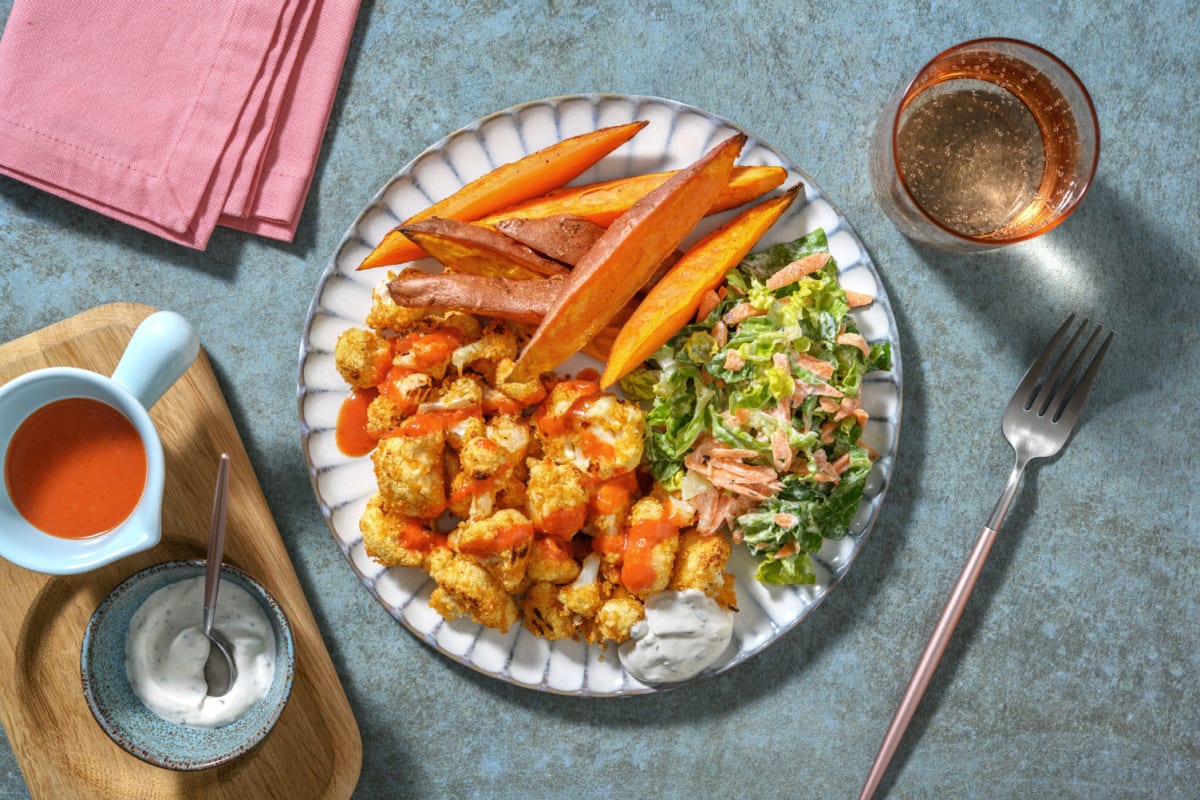 Buffalo-Blumenkohl-Bites mit Süsskartoffeln