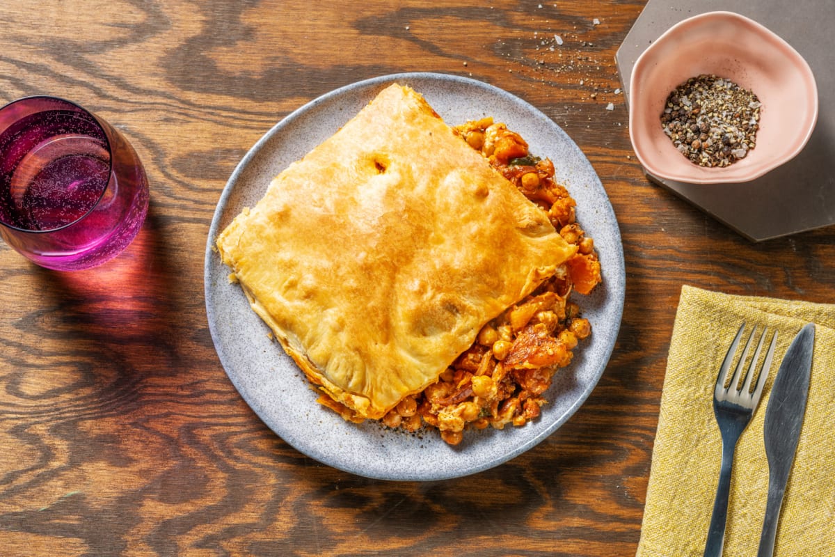 Harissa Sweet Potato and Chickpea Pie