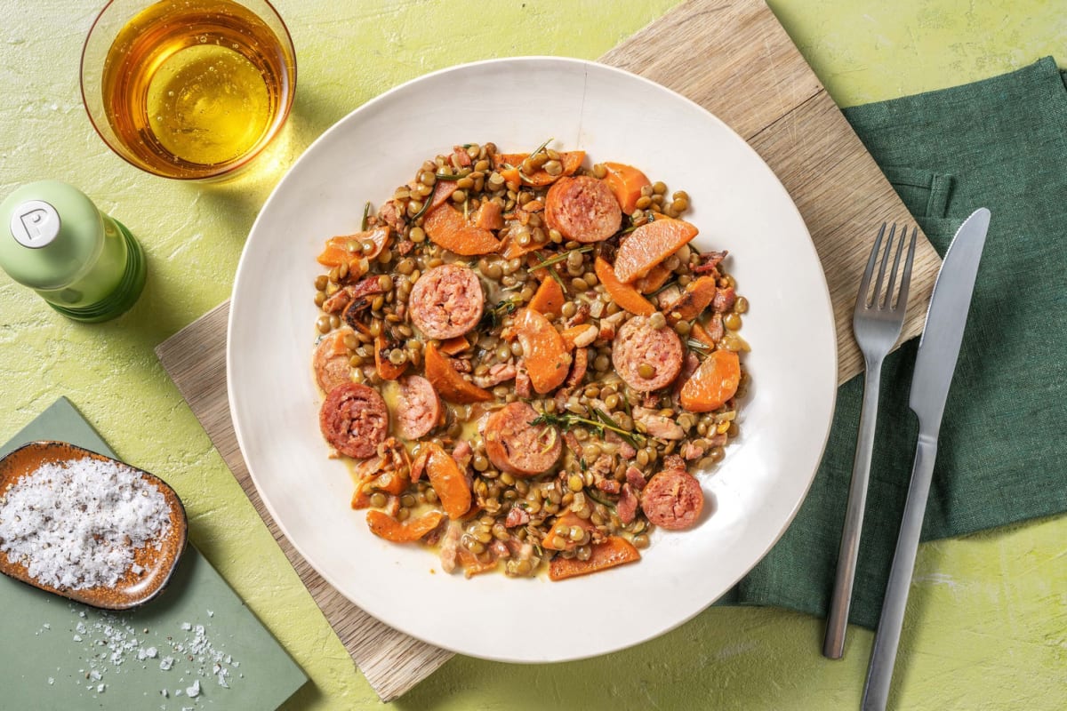 Saucisse de Toulouse & lentilles vertes