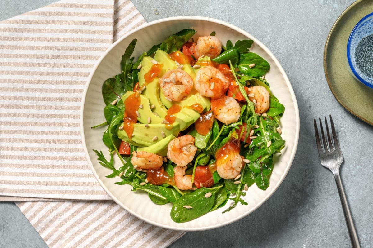 Salade aux crevettes, avocat et tomates