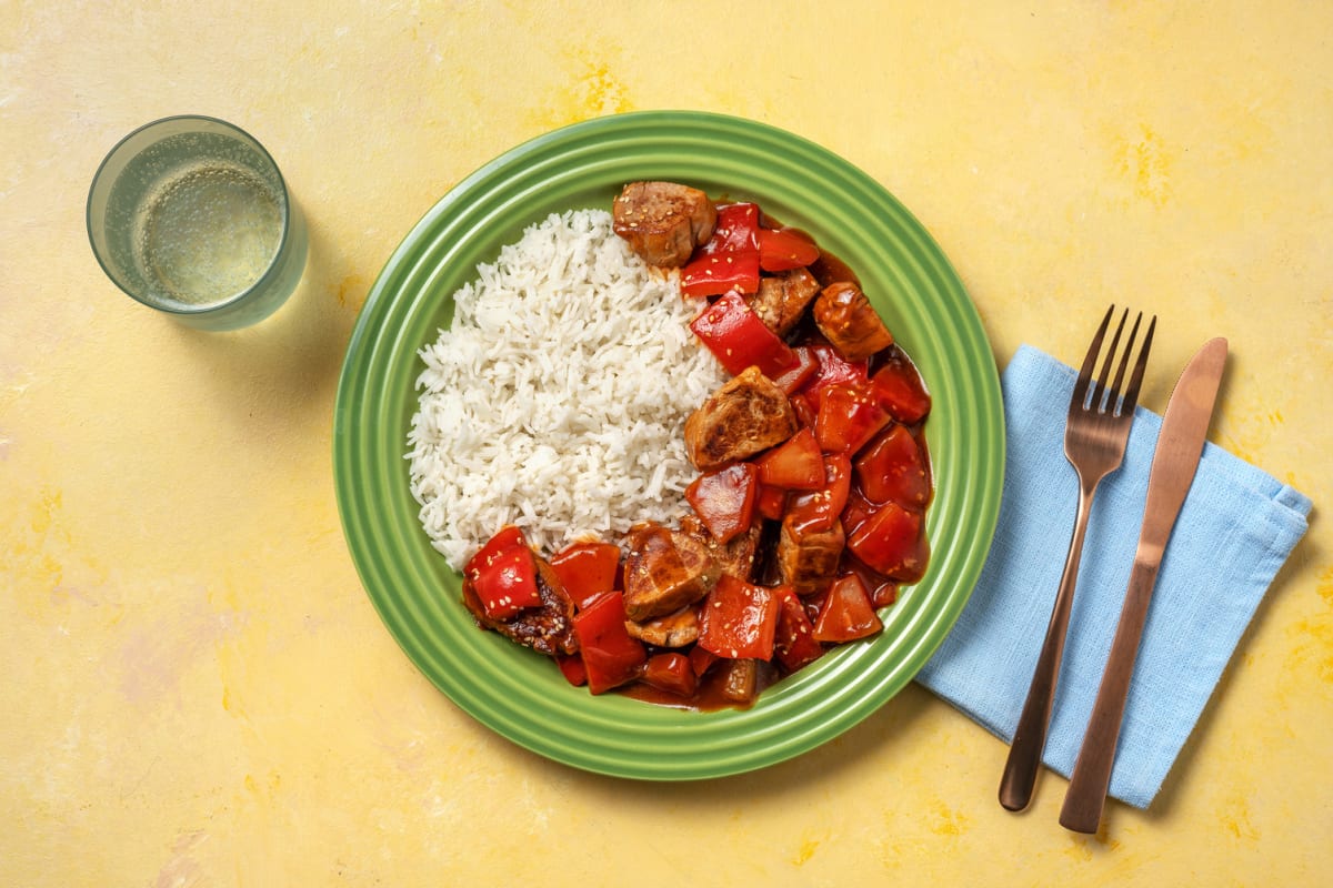 Schweinefilet süßsauer mit Sultaninen