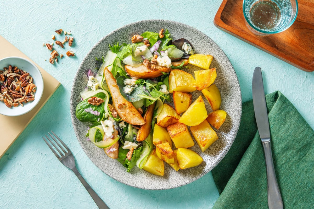 Salade d'hiver : poires caramélisées & bleu