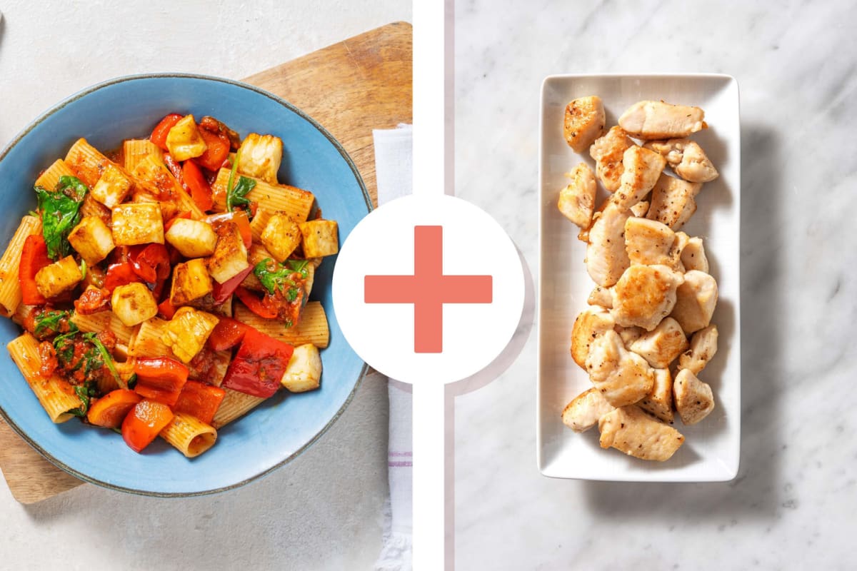 Halloumi, Chicken Breast and Roasted Pepper Rigatoni