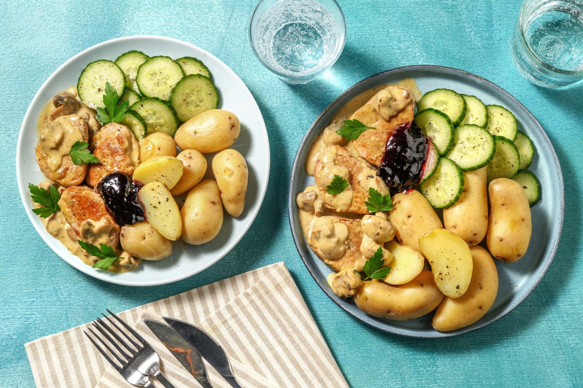 Fläskkött i krämig svampsås