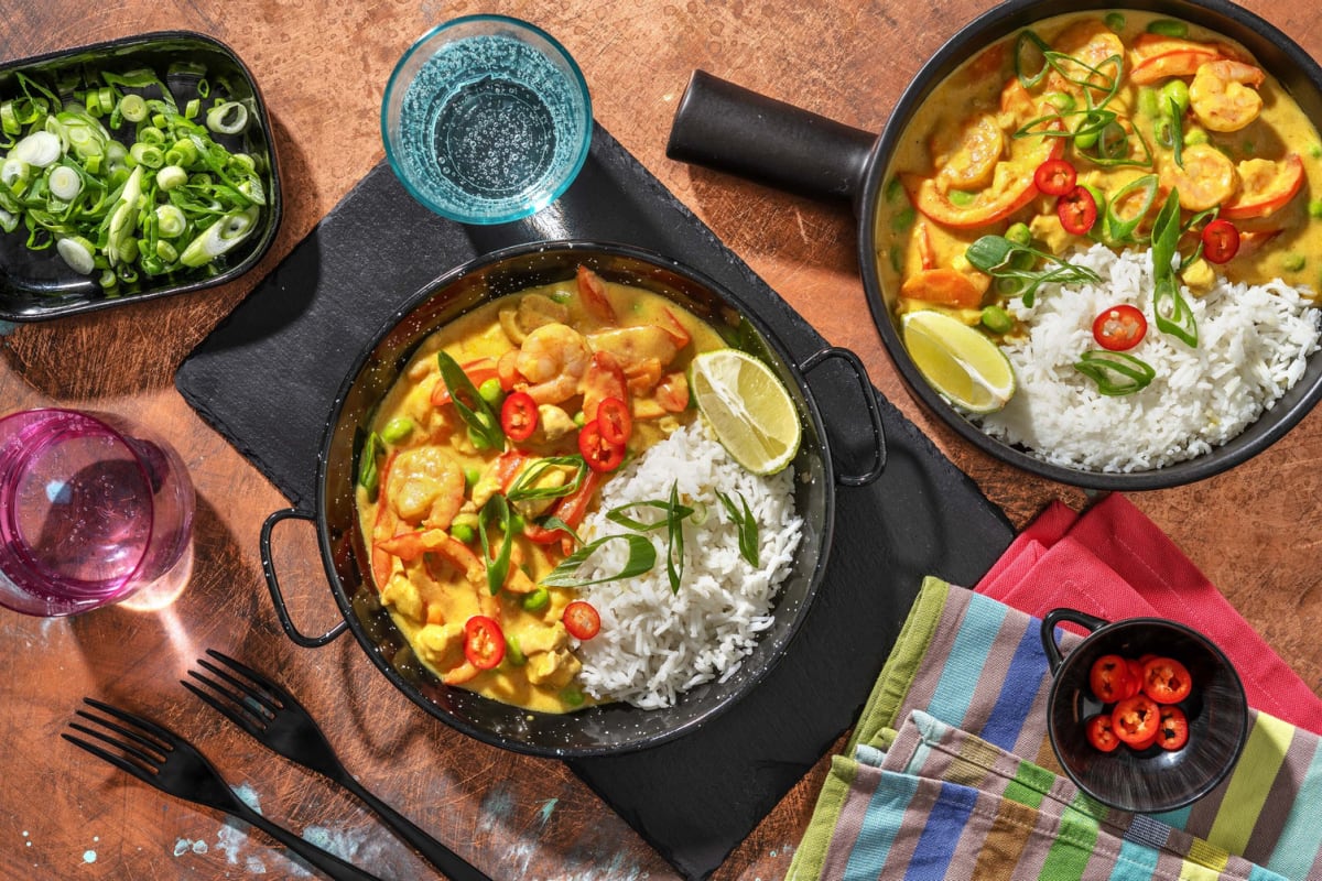 Luxe Thaise curry met garnalen en kippendij