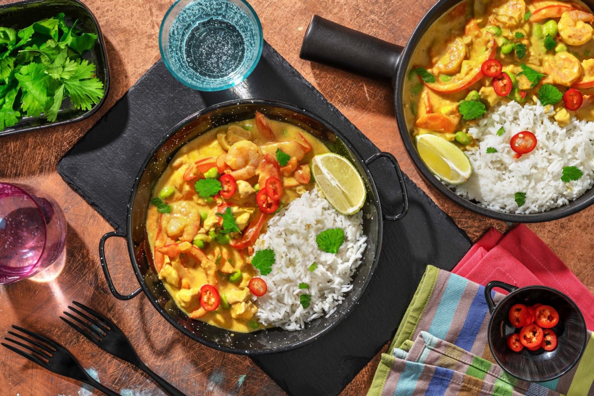Curry thaï de luxe aux poulet et crevettes