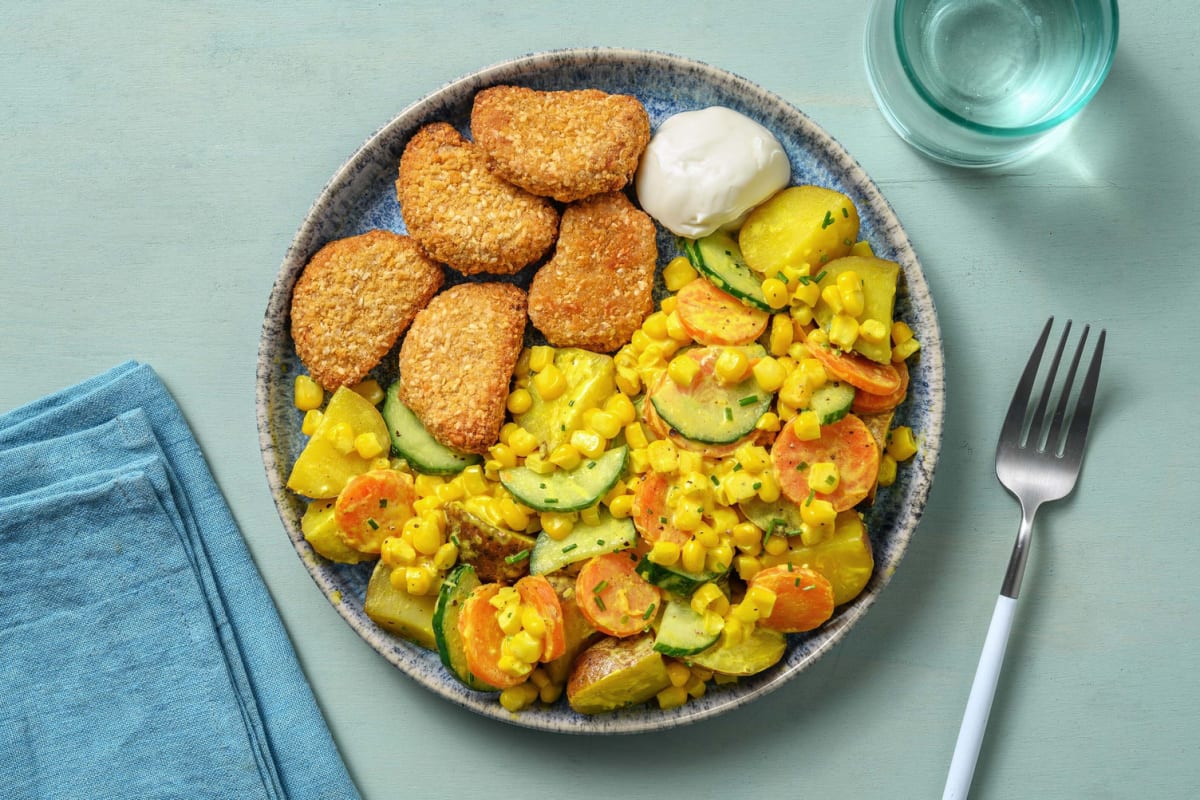 Nuggets vegan et salade de grenailles