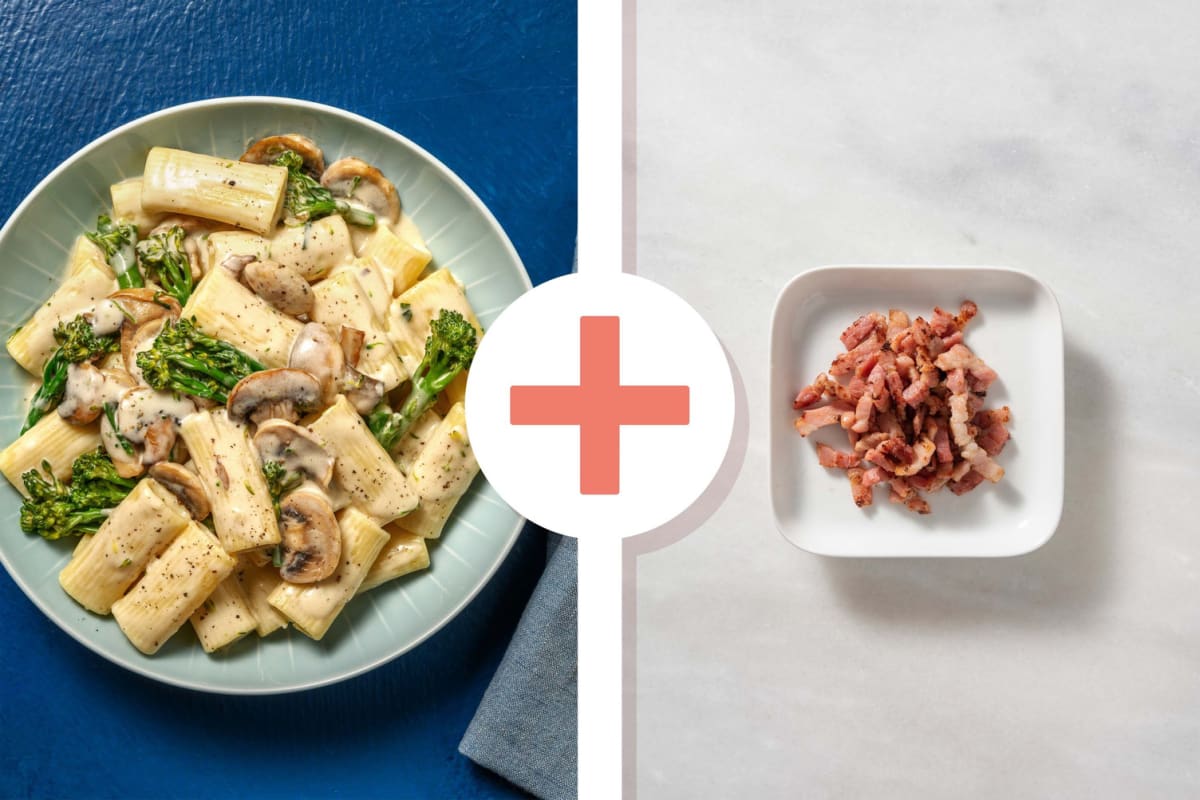 Creamy Truffle, Bacon and Mushroom Rigatoni