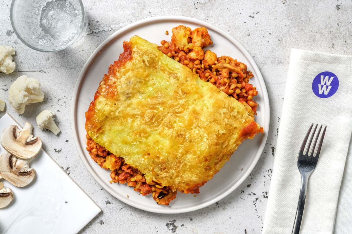 Cauliflower, Mushroom and Harissa Lentil Pie