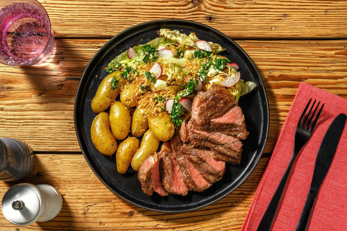 Grilled steak and cabbage wedge salad
