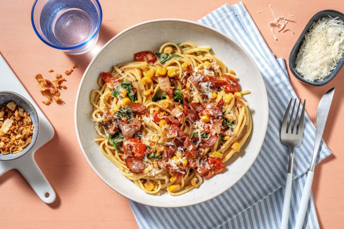 Linguine, Shrimp and Bacon in Blush Sauce