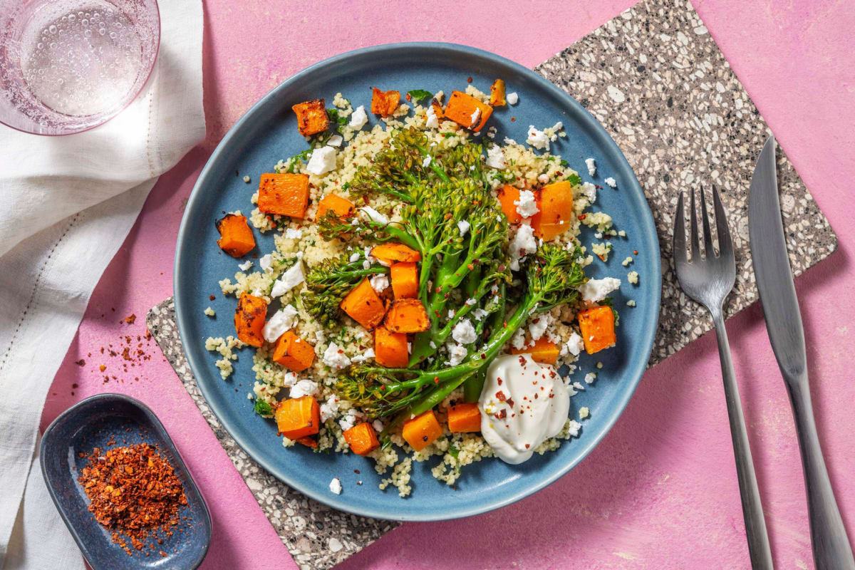 Roasted Butternut Squash on Zhoug Couscous