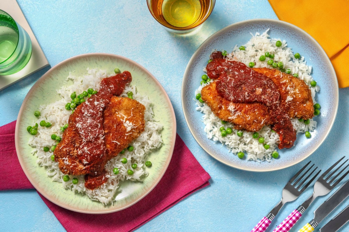Breaded Crispy Chicken and Garlic Rice