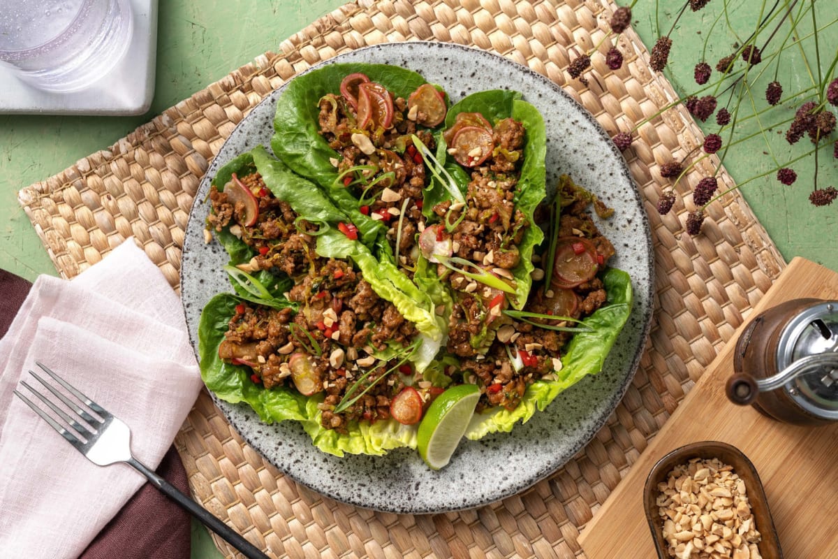 Spiced Pork Larb in Lettuce Cups