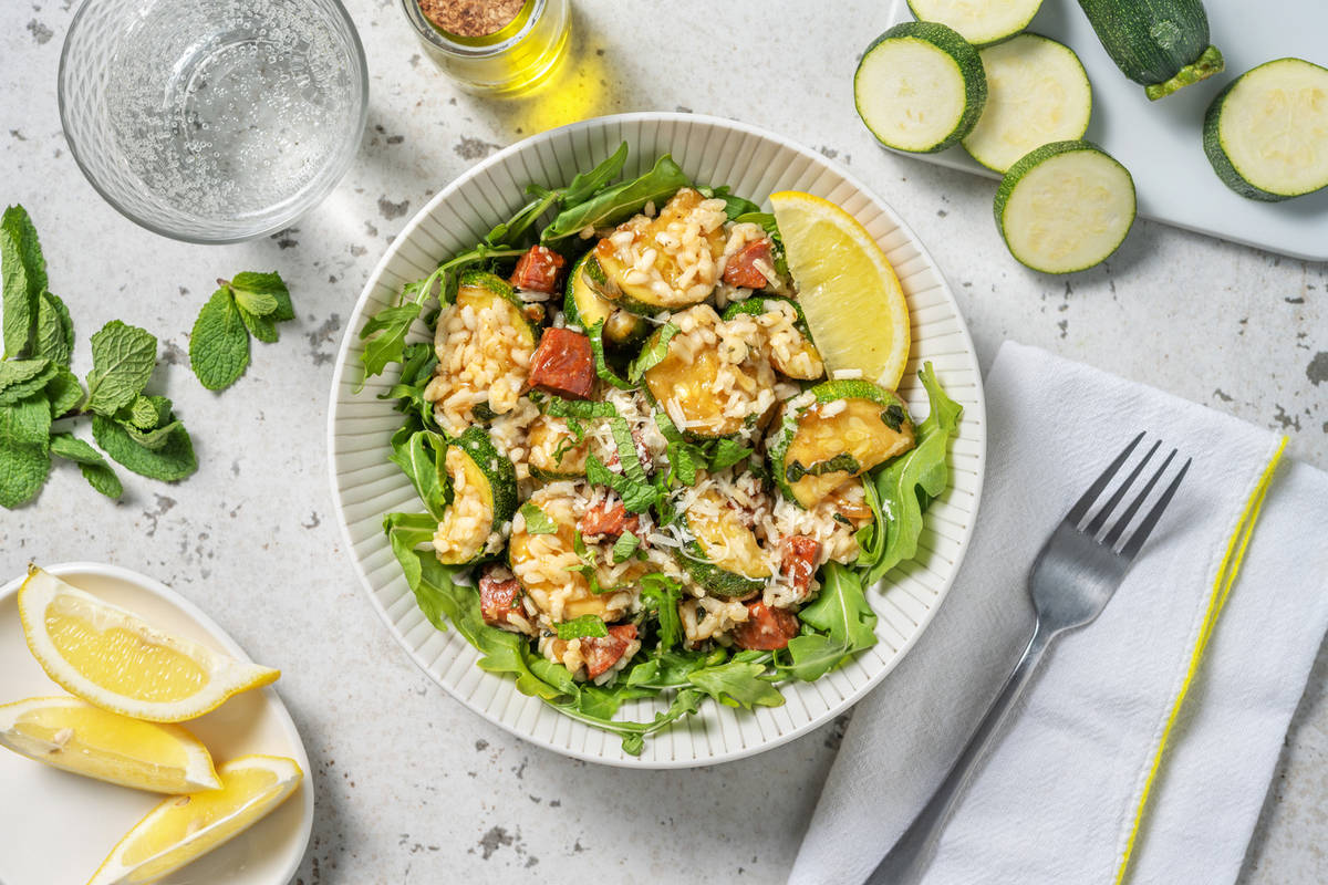 Risotto de courgette, chorizo & menthe Recette HelloFresh