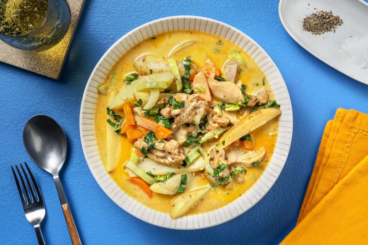 Soupe de poulet au curry crémeuse