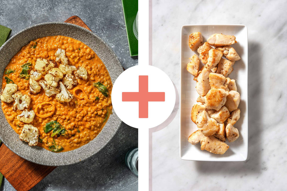 North Indian Style Cauliflower & Lentil Dal with Diced Chicken Breast