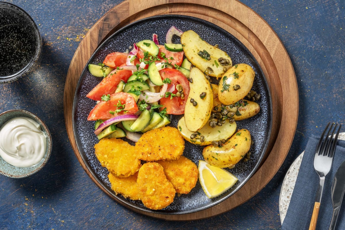 Vegan nuggets met peterseliekrieltjes