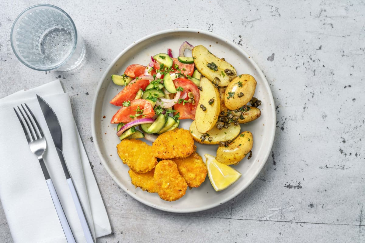 Vegan nuggets met peterseliekrieltjes