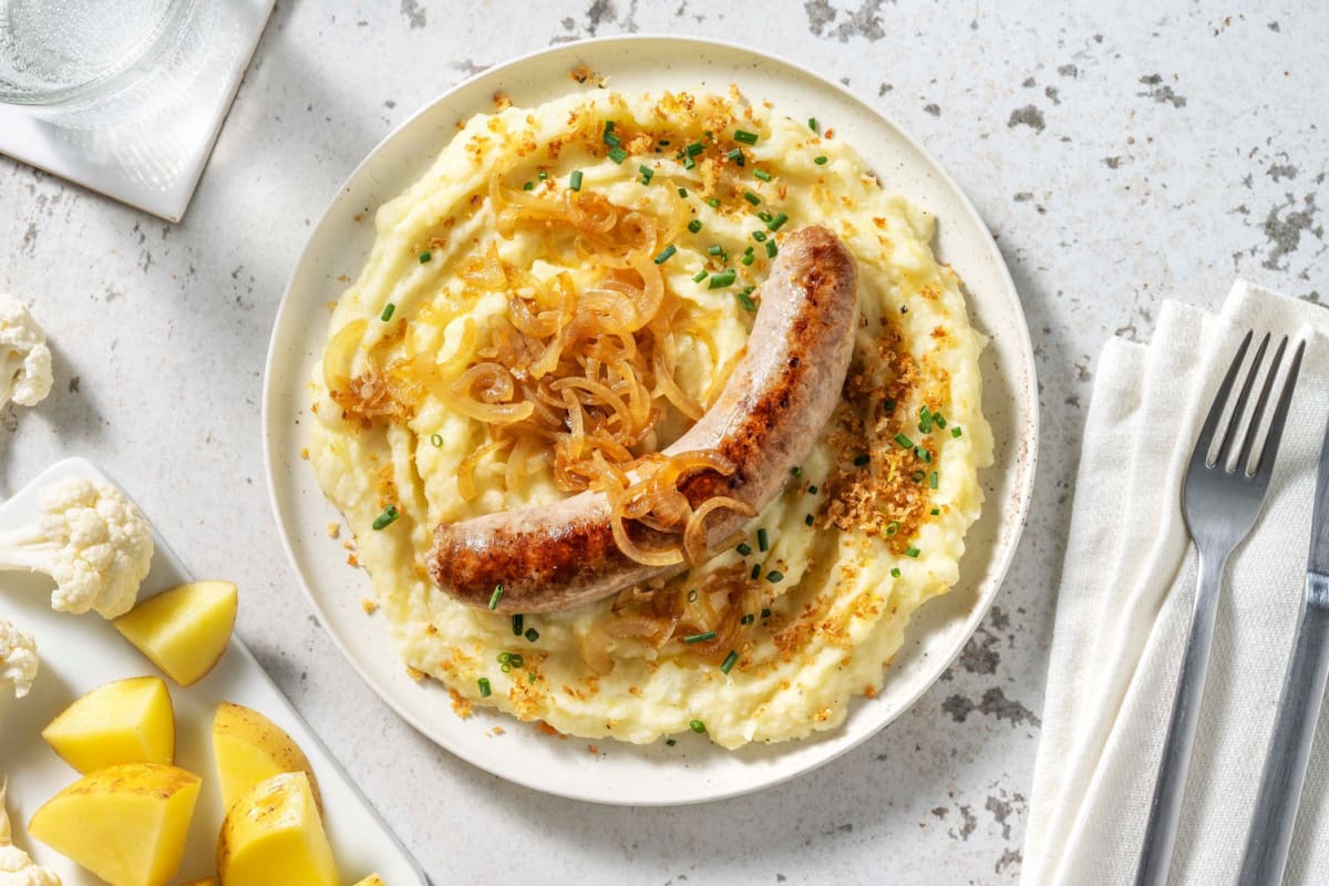 Saucisse-purée au chou-fleur