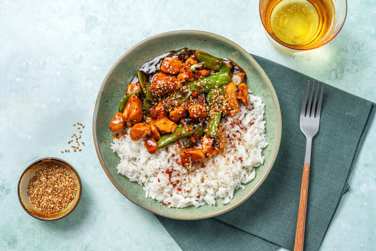 Pollo teriyaki con verduras salteadas