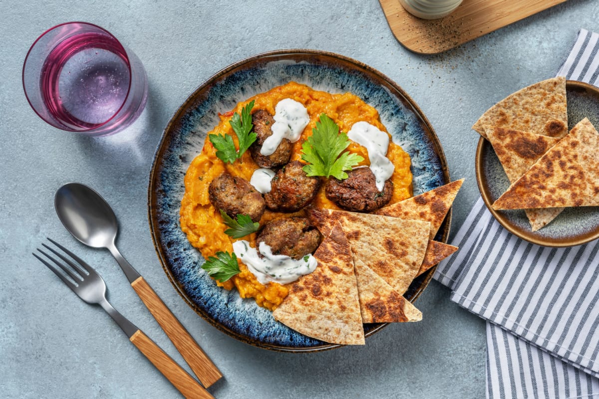 Kofta speziate su crema di zucca