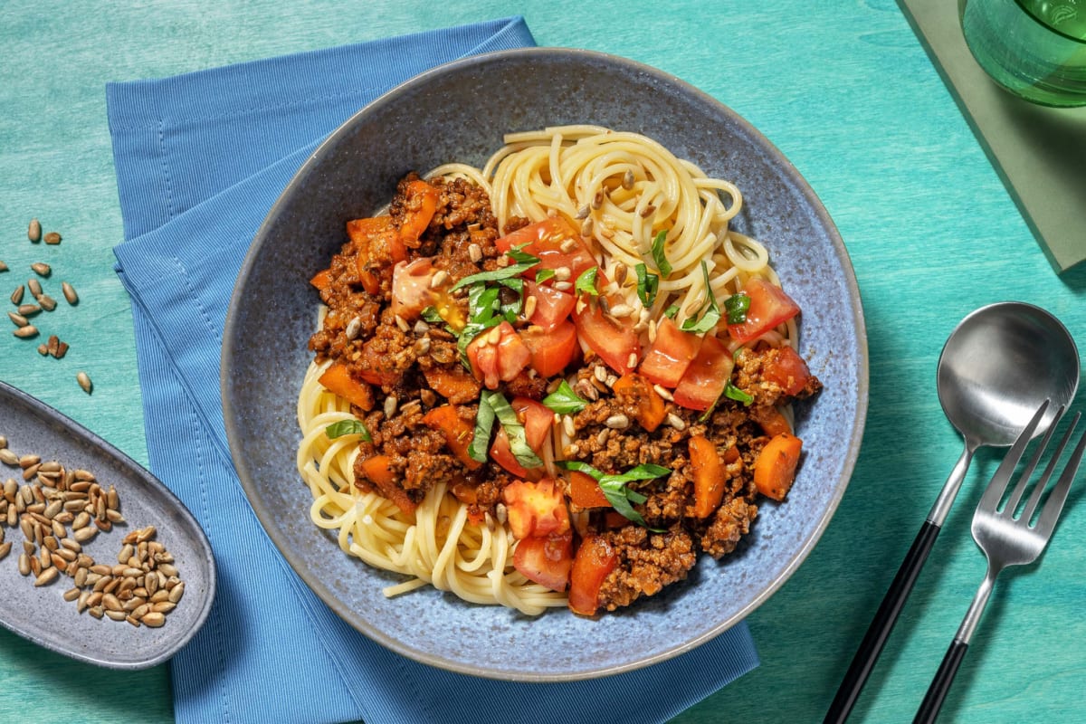 Vegane Spaghetti Bolognese mit Tofuhack