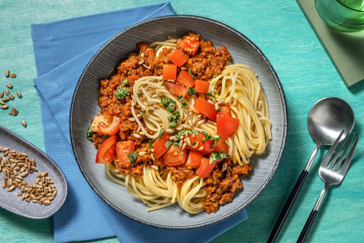 Vegane Spaghetti Bolognese mit Tofuhack