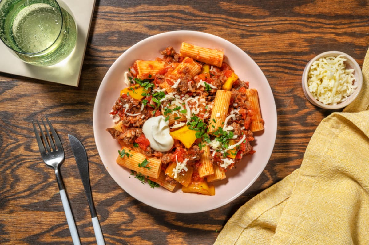 Mexican-inspired Beef Rigatoni