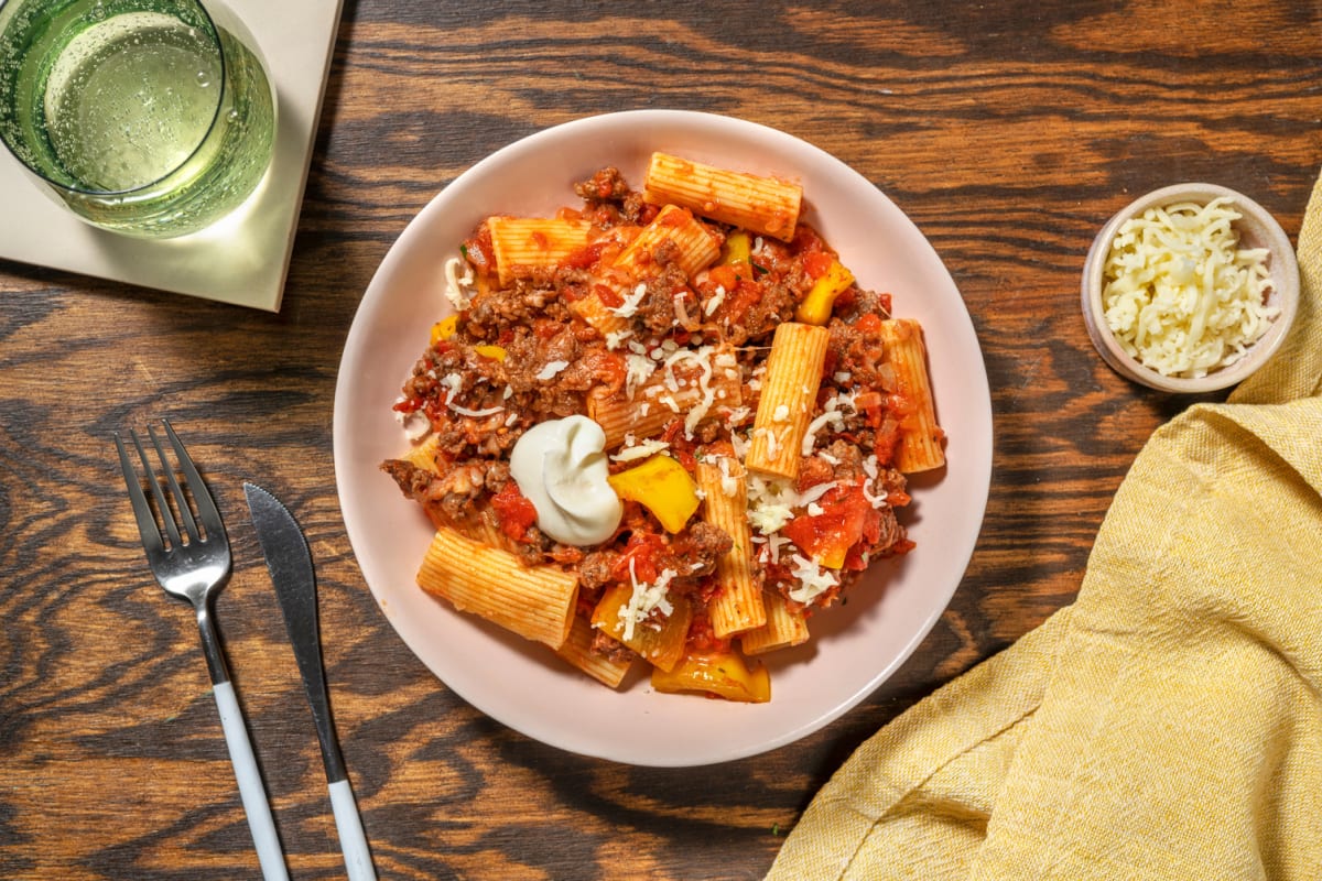 Mexican-inspired Beef Rigatoni