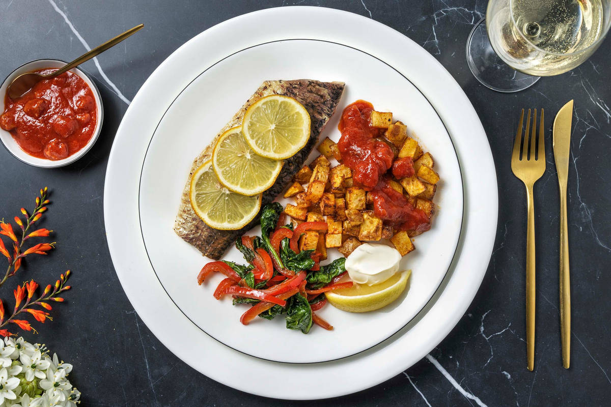 Lemon Sea Bass and Chorizo Patatas Bravas Recipe HelloFresh