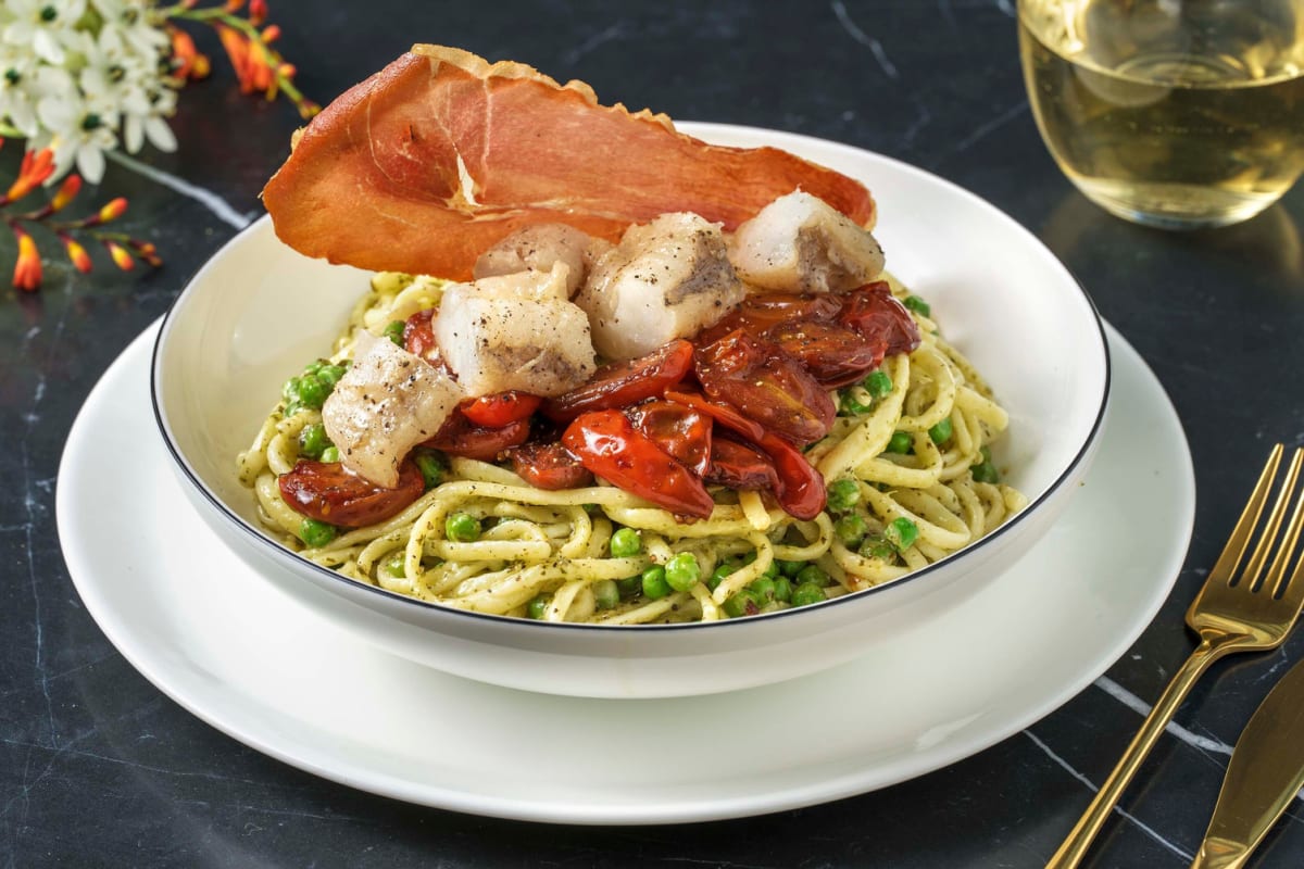 Monkfish and Creamy Pesto & Tomato Linguine