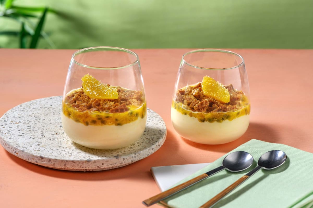 Mangocrème met passievrucht en sinaasappel