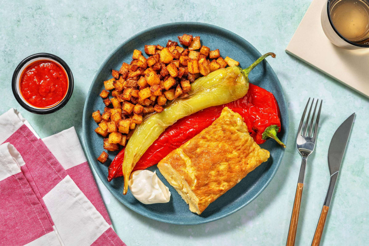 Geitenkaasomelet met gebakken patatjes