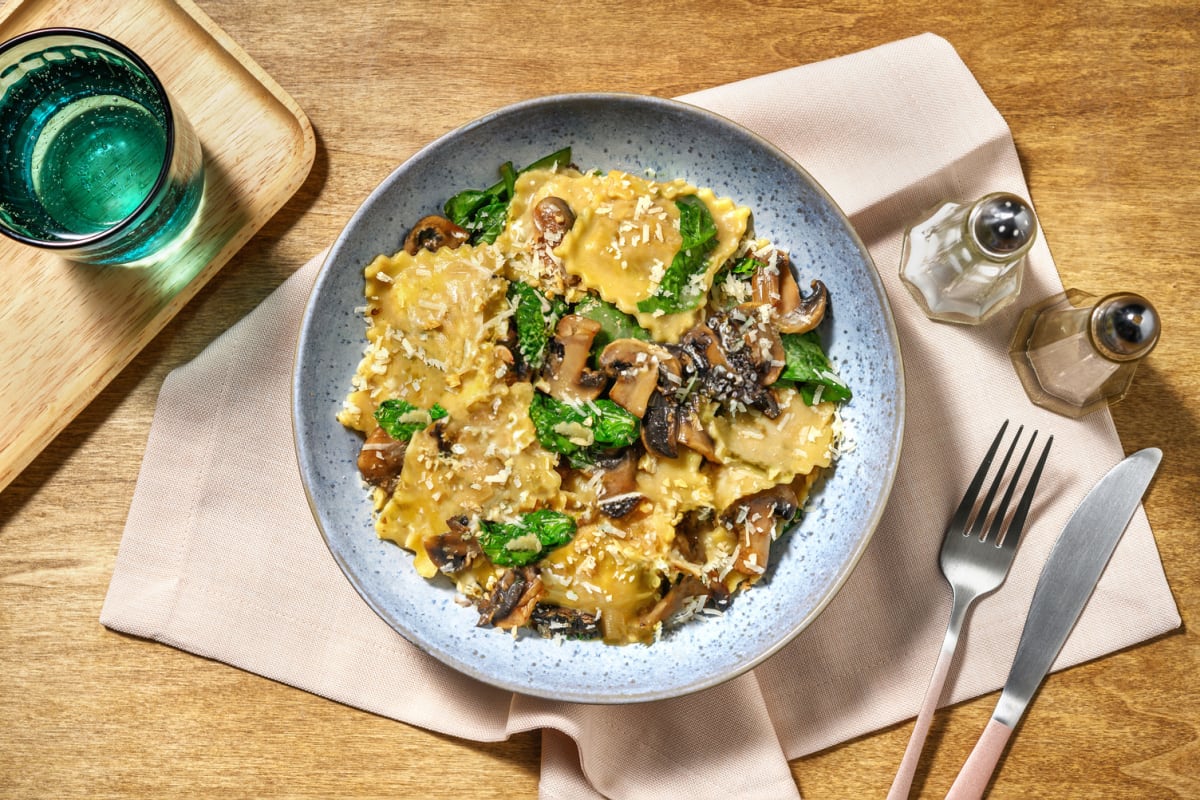 Creamy  Mushroom Lovers' Ravioli and Sausage