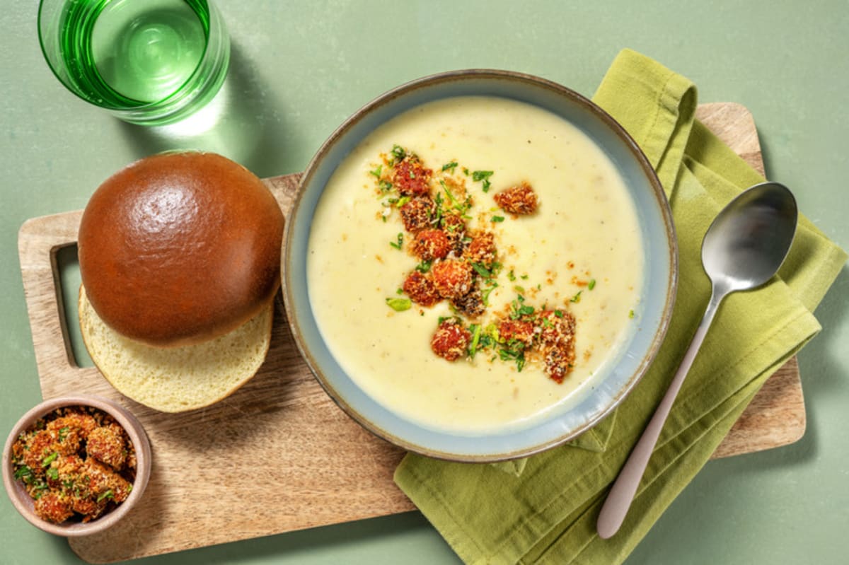 Chorizo Crumbed Leek and Potato Soup