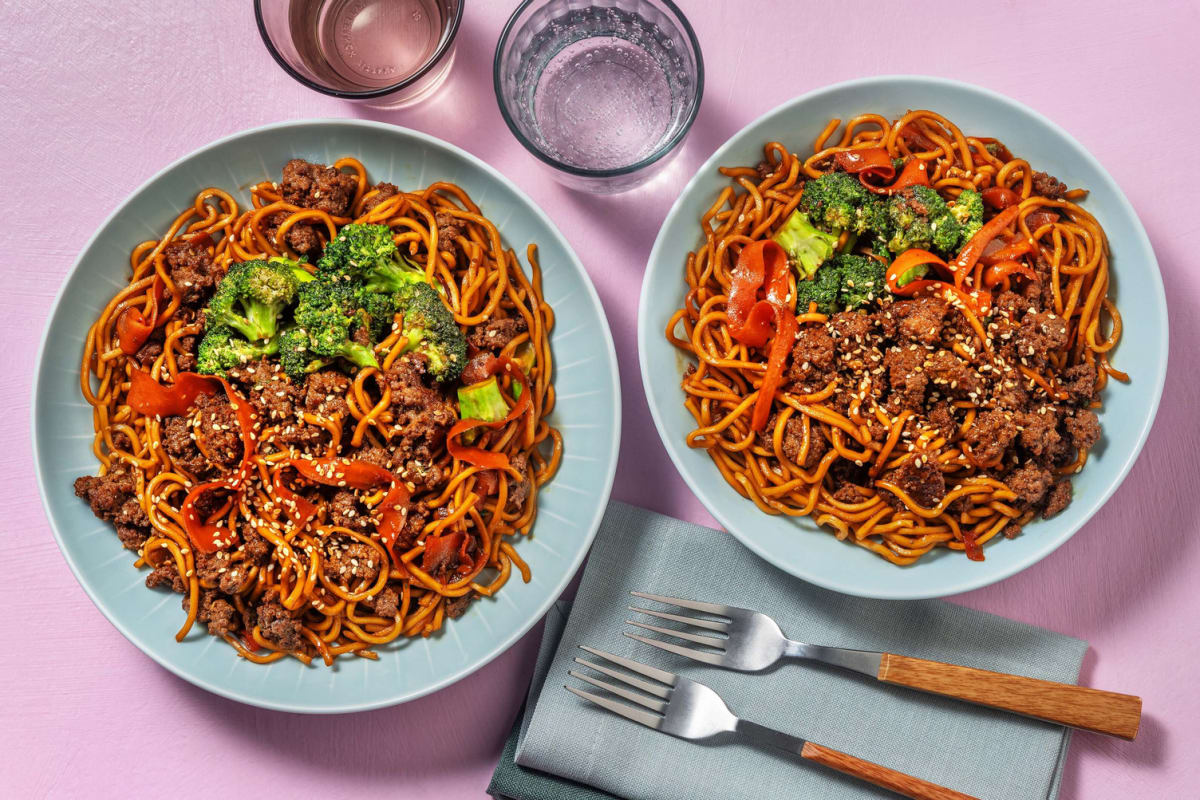 Stir-Fried Honey Sesame Beef Noodles