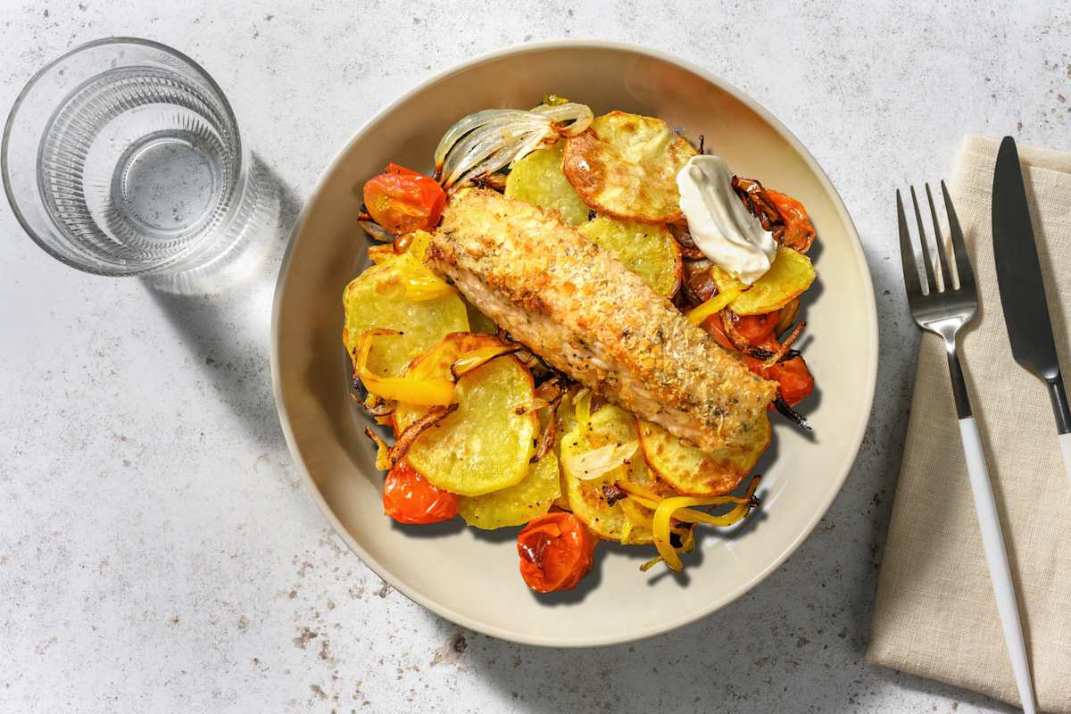 Salmón noruego al horno con costra de panko