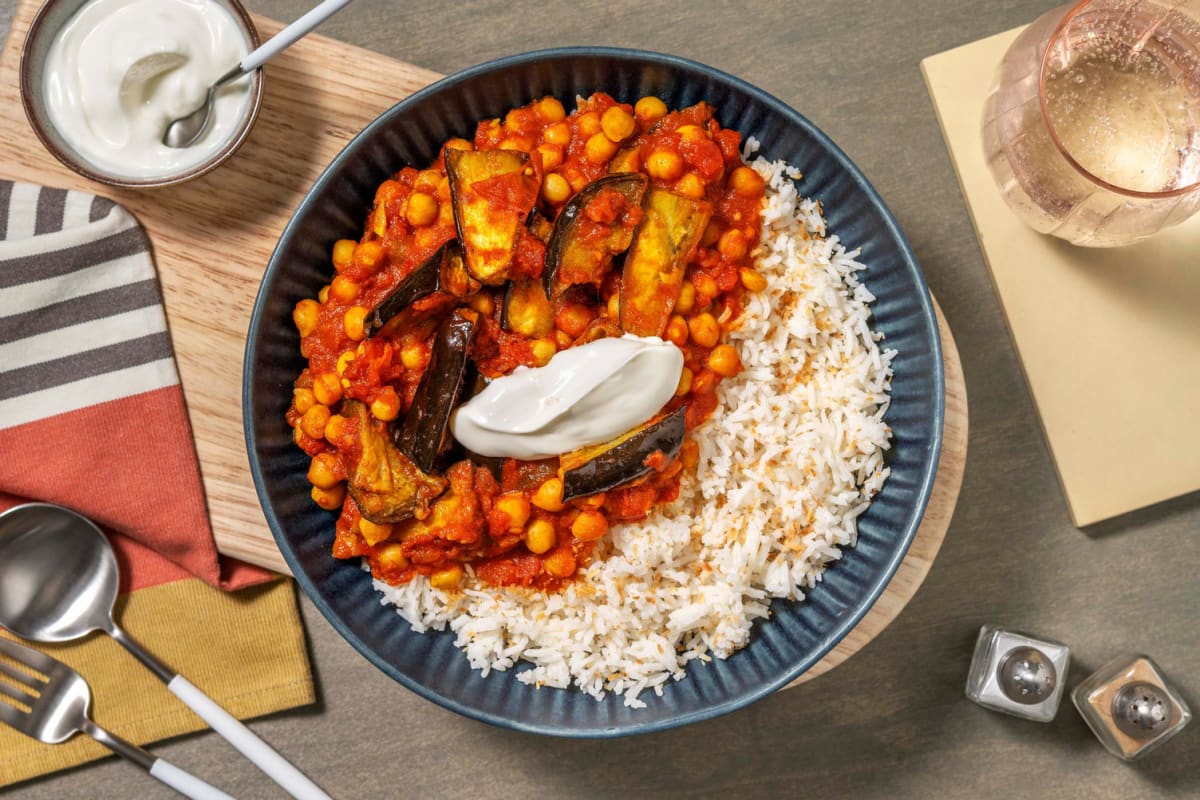 Roasted Aubergine, Chicken and Chickpea Curry