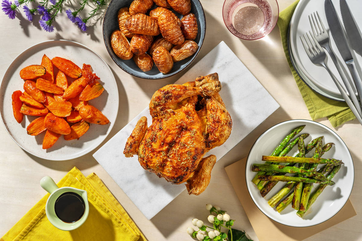 Lemon & Rosemary Roast Chicken and Hasselback Potatoes Recipe HelloFresh