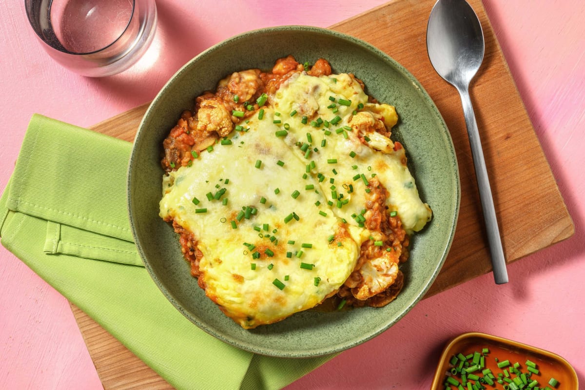 Cauliflower, Mushroom and Harissa Lentil Pie