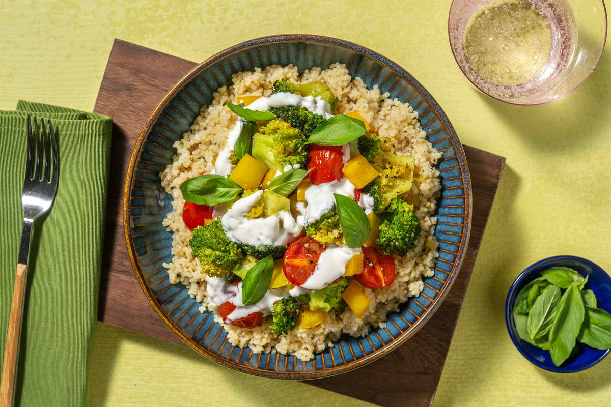 Cous cous con pomodorini, burrata, pesto di basilico HelloFresh
