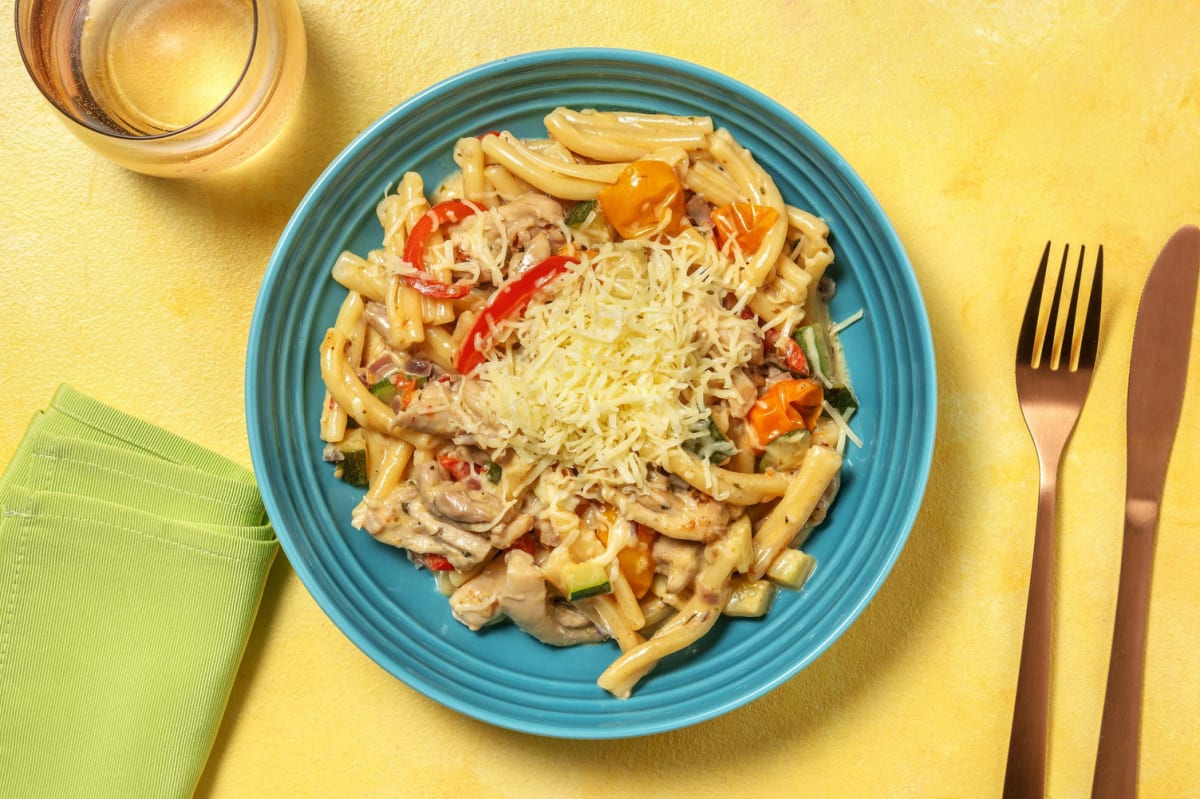 Romige pasta met kipfiletreepjes