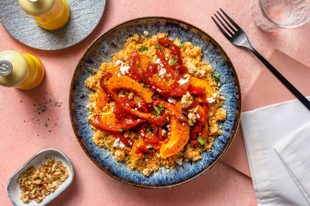 Honey Harissa Squash and Pepper Couscous 