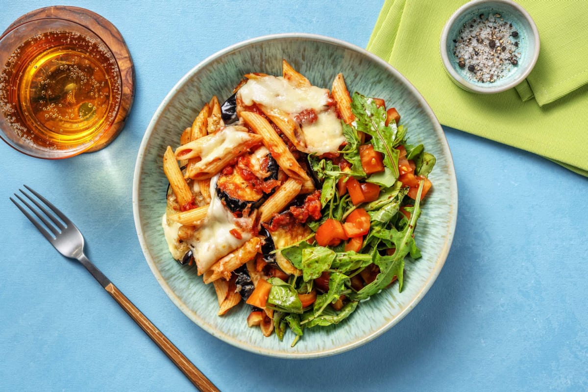 Aubergine Parmigiana Style Pasta 