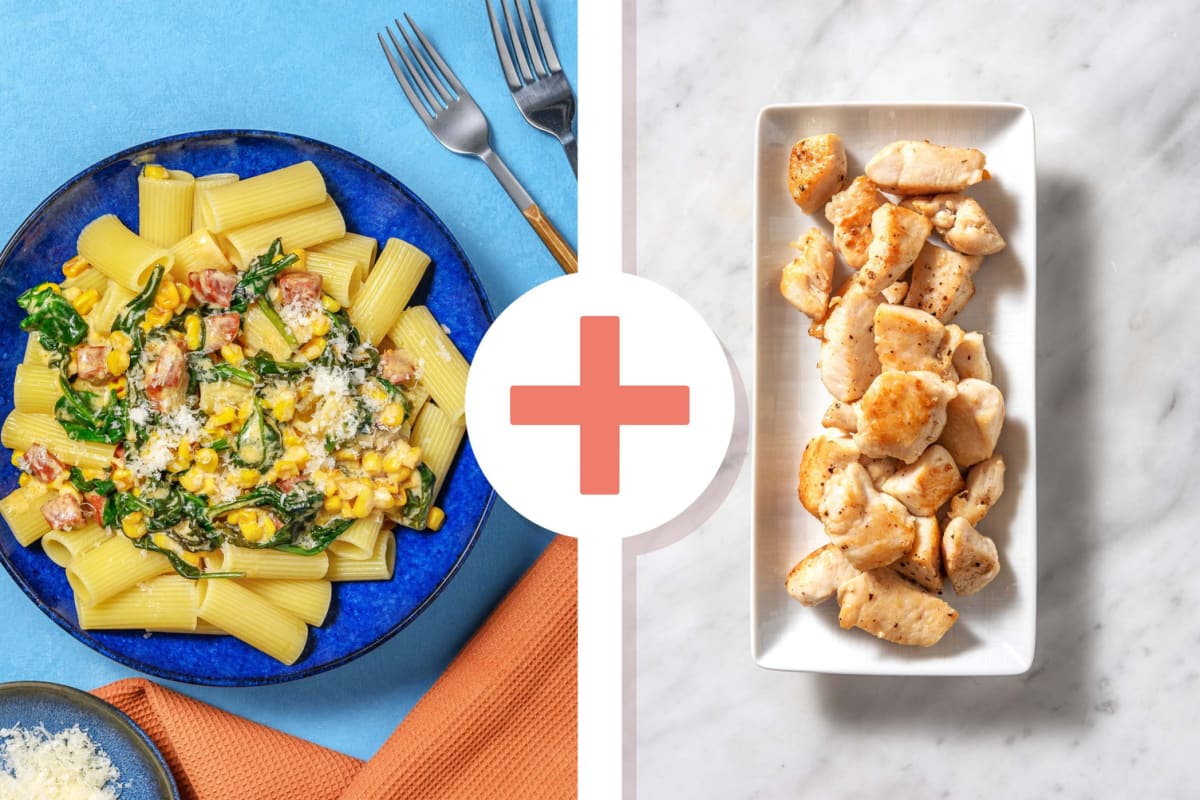 Speedy Creamy Chorizo and Sweetcorn Pasta with Diced Chicken Breast