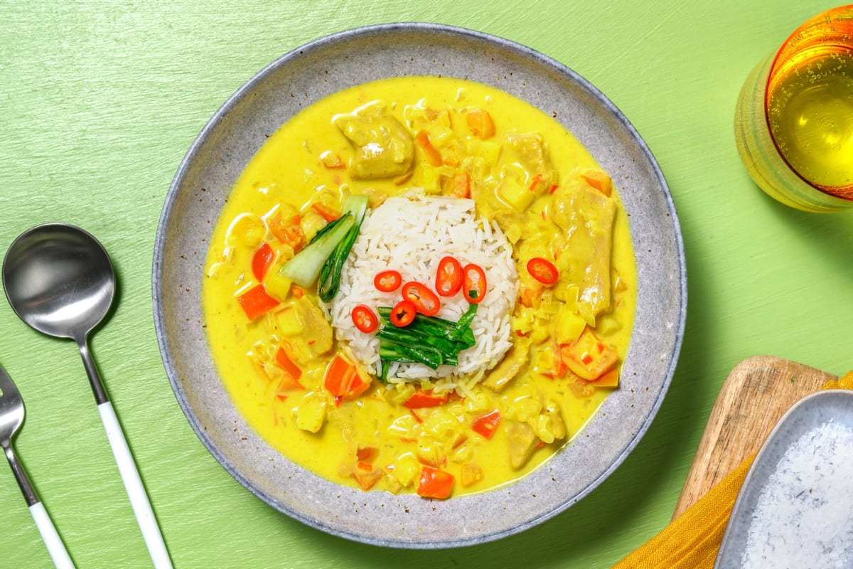 Vegetarische kipcurry met rijst